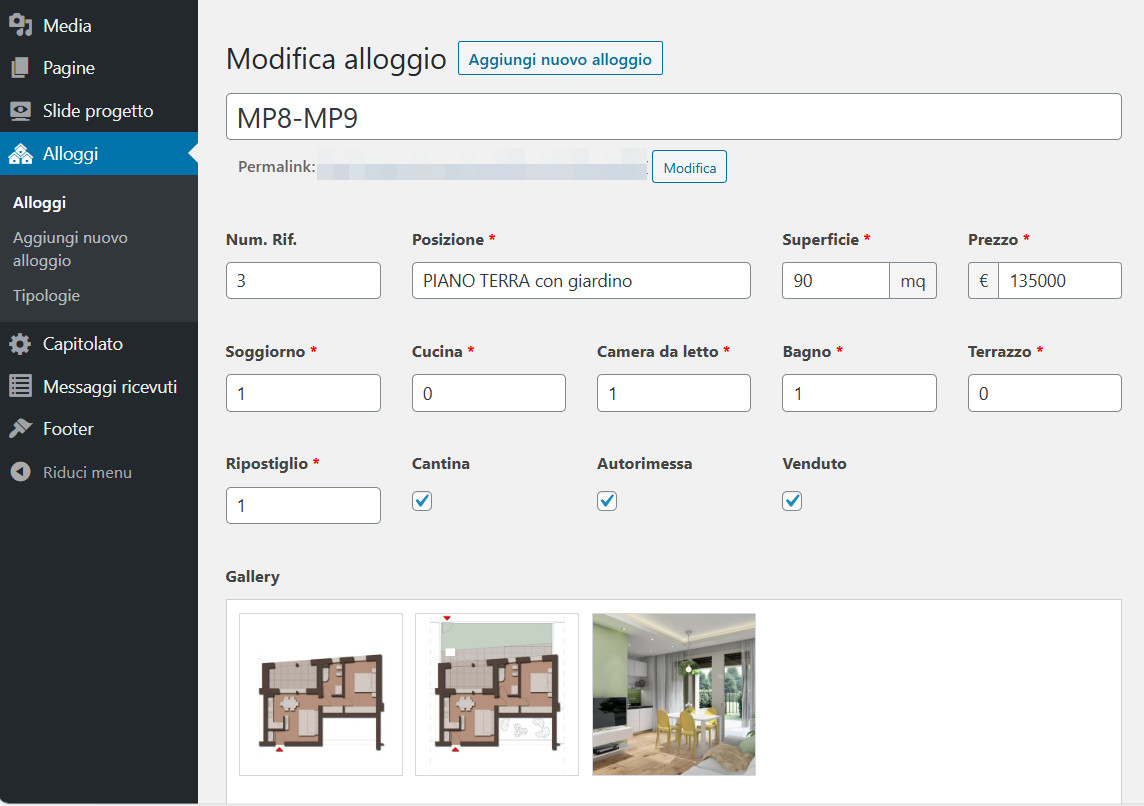 schermata che mostra campi personalizzati