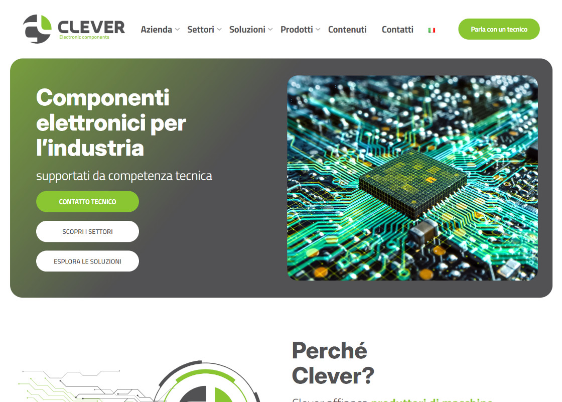 Home page del sito Clever, componenti elettronici industriali